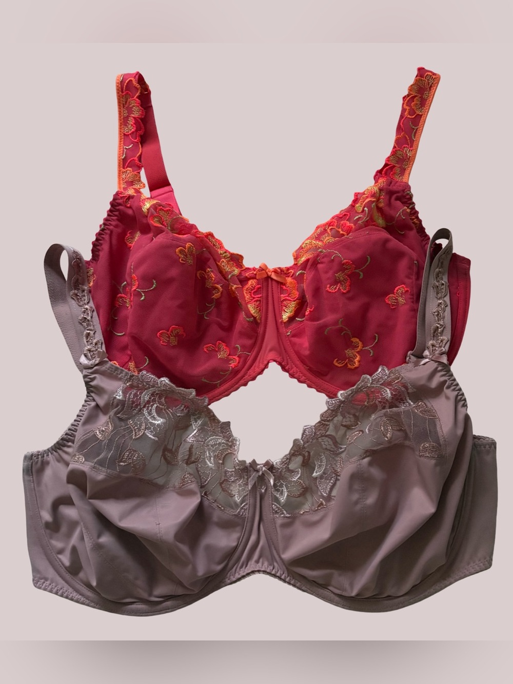 Prima Donna Red and Mauve Embroidered Underwire Bra Set